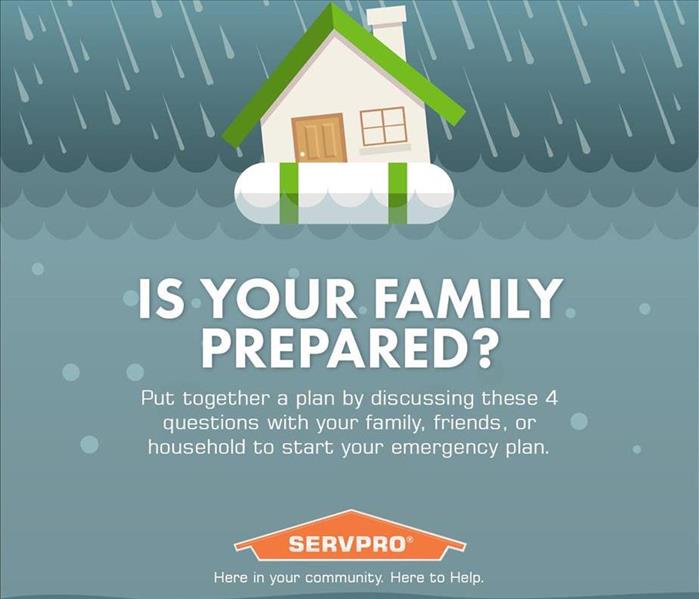 Graphic of a house in a flood with the words "Is your family prepared?"